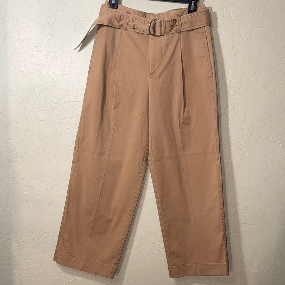 Gap wide leg pleated front tan trouser pants with belt size 4